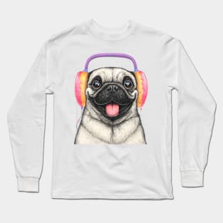 Pug with headphones Long Sleeve T-Shirt